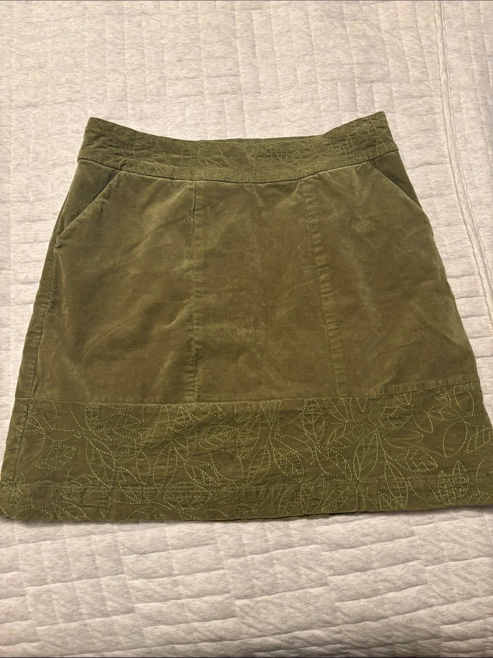 Olive Green Velvet A-Line Skirt